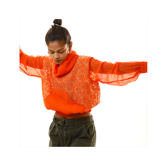 Turtle Neck Pull Over - Chiffon & Embroidered Net Fabric