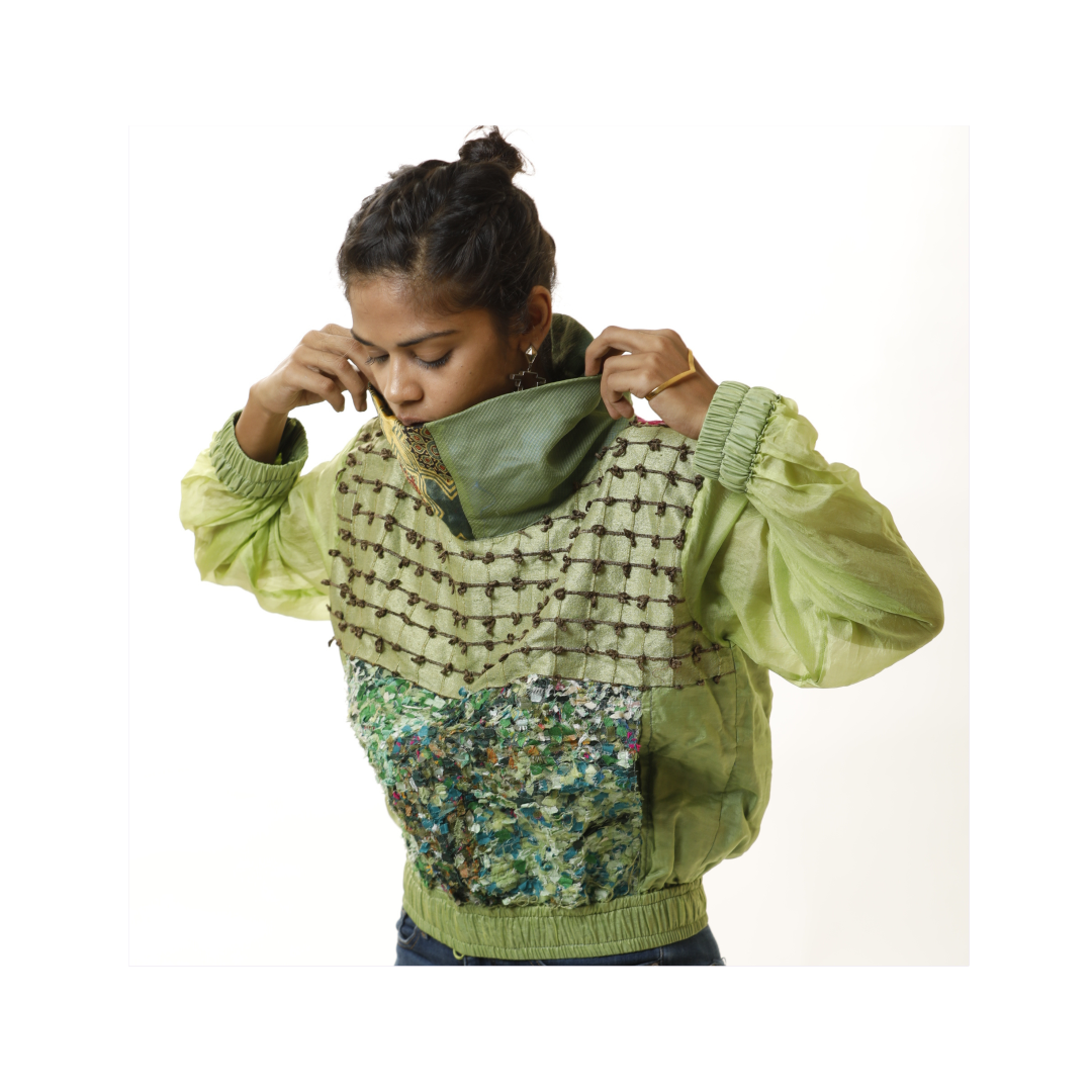 Turtle Neck Pull-Over -
Matka Silk,gaji silk, kota,vintage Kutch Patch & Scrap Mosaic