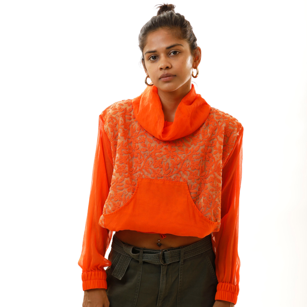 Turtle Neck Pull Over - Chiffon & Embroidered Net Fabric