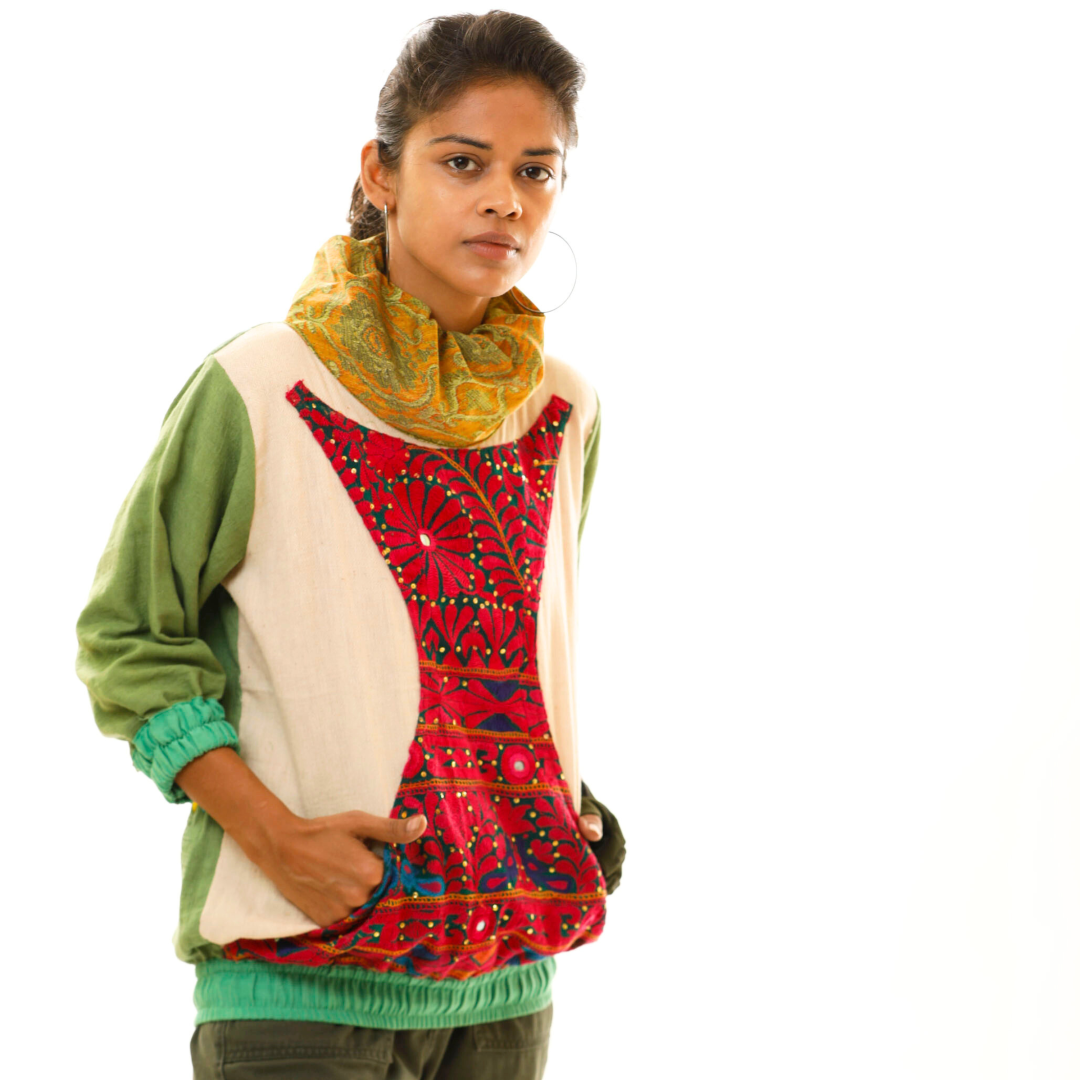 Turtle Neck Pull Over - 
Kala Cotton & Kutch Patch