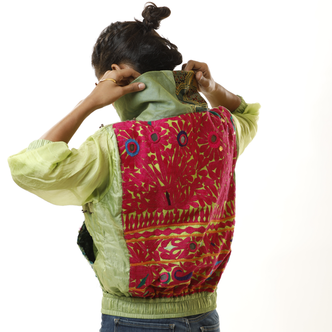 Turtle Neck Pull-Over -
Matka Silk,gaji silk, kota,vintage Kutch Patch & Scrap Mosaic