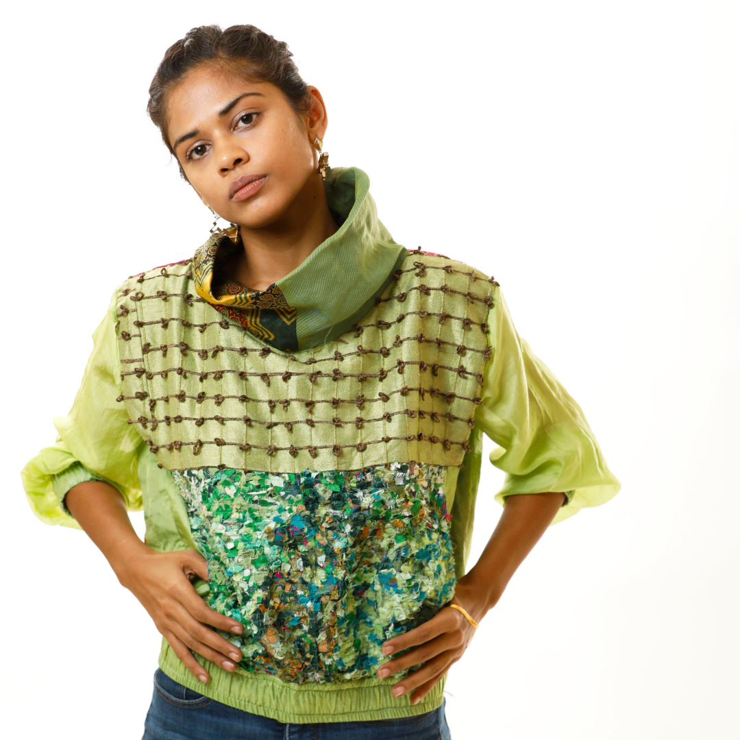 Turtle Neck Pull-Over -
Matka Silk,gaji silk, kota,vintage Kutch Patch & Scrap Mosaic