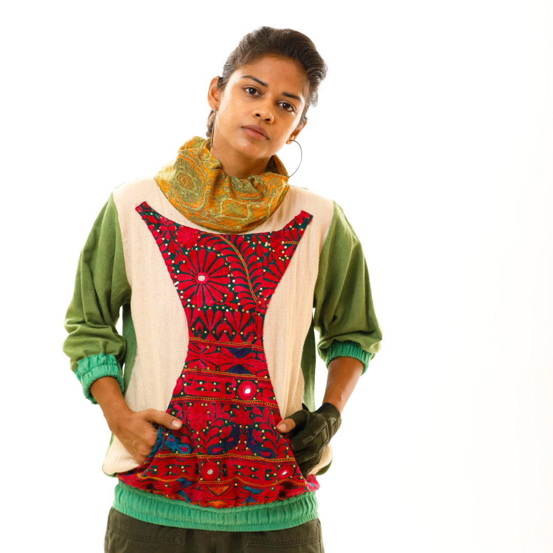 Turtle Neck Pull Over - 
Kala Cotton & Kutch Patch