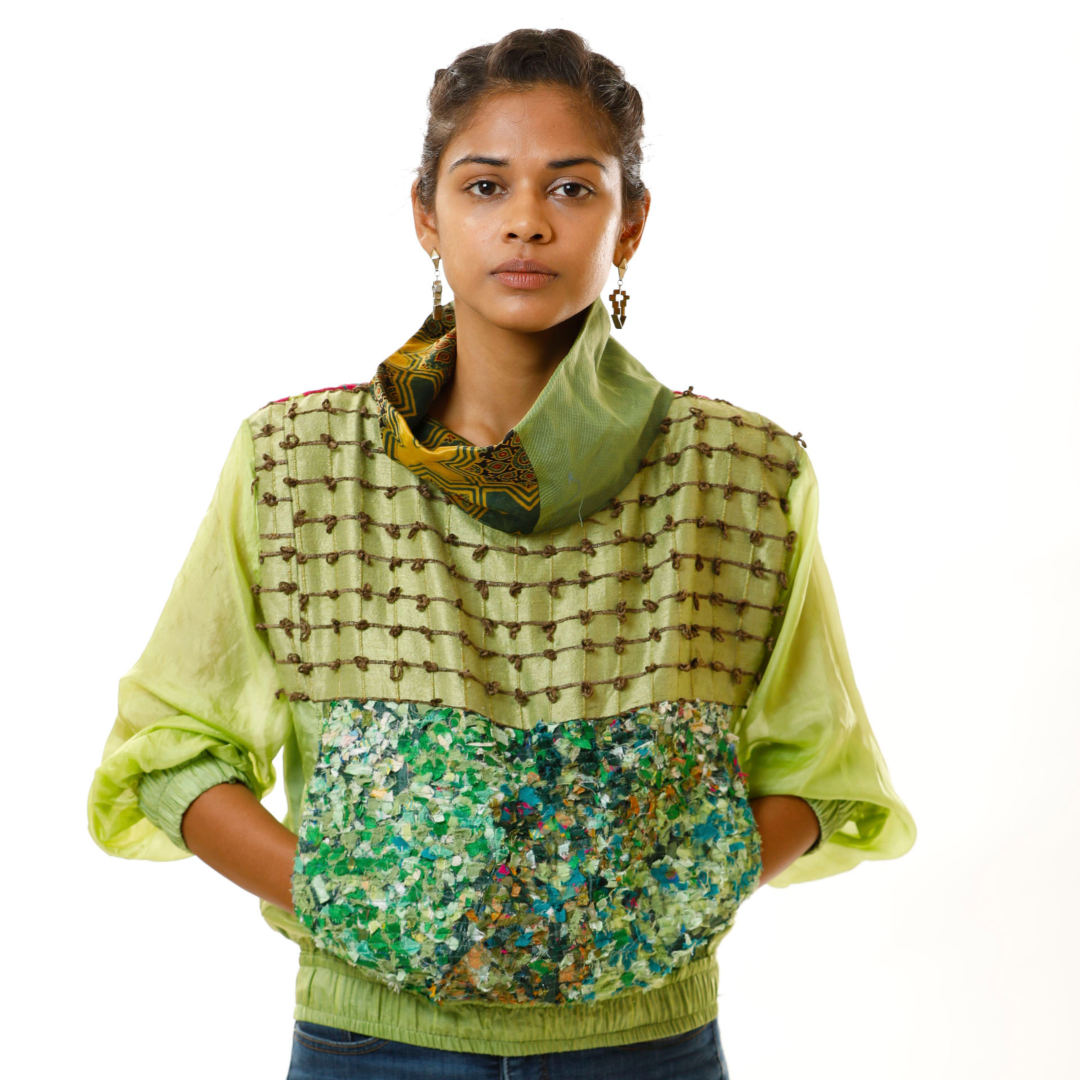 Turtle Neck Pull-Over -
Matka Silk,gaji silk, kota,vintage Kutch Patch & Scrap Mosaic