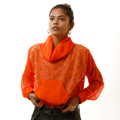 Turtle Neck Pull Over - Chiffon & Embroidered Net Fabric