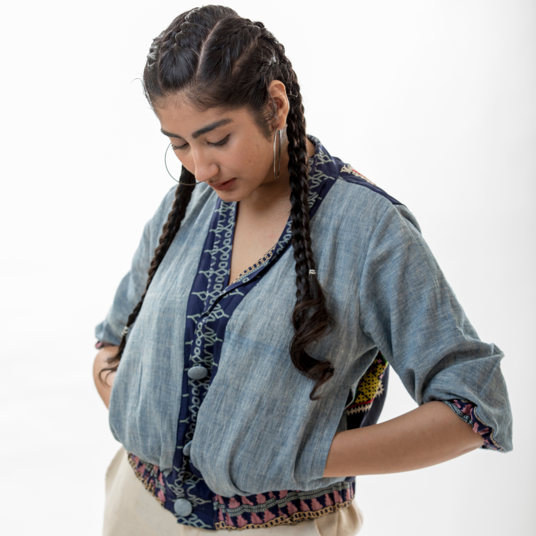 Short Bomber Jacket -
Kala Cotton & Silk Fabric